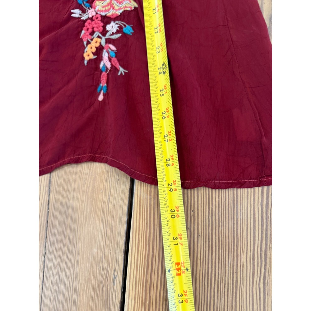 Johnny Was Burgundy Red Embroidered Phoenix Floral Tunic Top NMC85767 Womens S - Picture 6 of 6